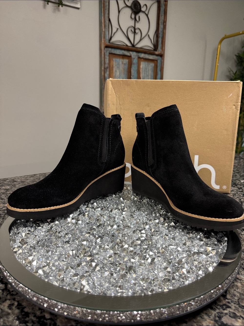 Earth Black Suede boho Wedge Ankle Boot - Women's NEW 9 - Picture 7 of 12